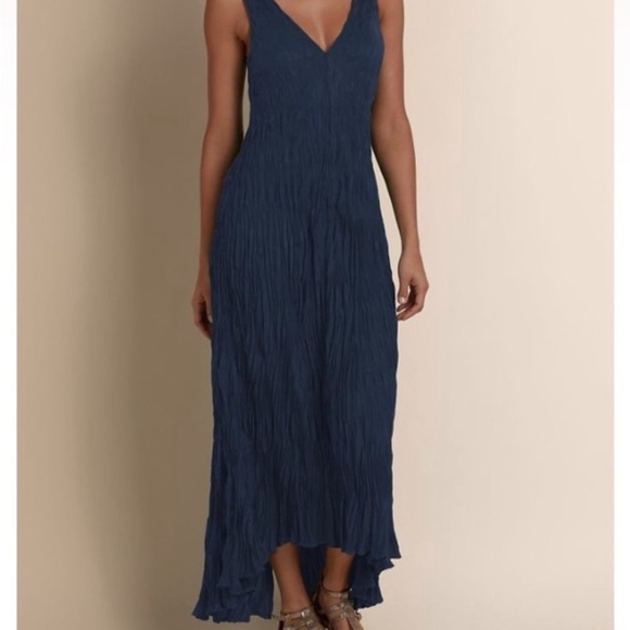 Soft Surroundings La Paz Black Crinkle Maxi Dress L Pleated Crinkle Vacation - Picture 7 of 16